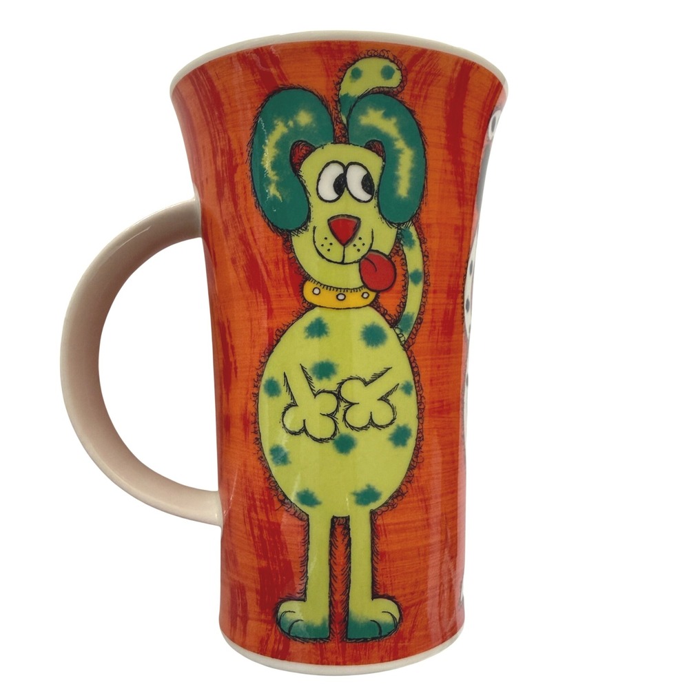 Vintage Dunoon Stoneware Line Up Dog Mug Jane Brookshaw Scotland‎ Orange Coffee